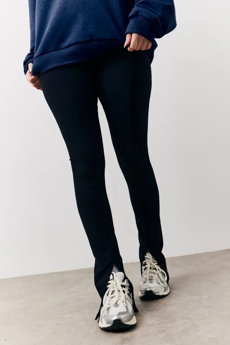 Black Sculpt & Control High Waisted Split Hem Ribbed Legging