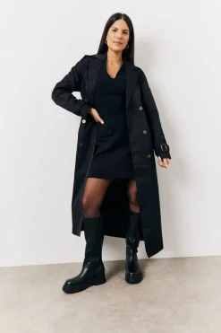 Black Structured Plunge Front Sleeveless Mini Dress