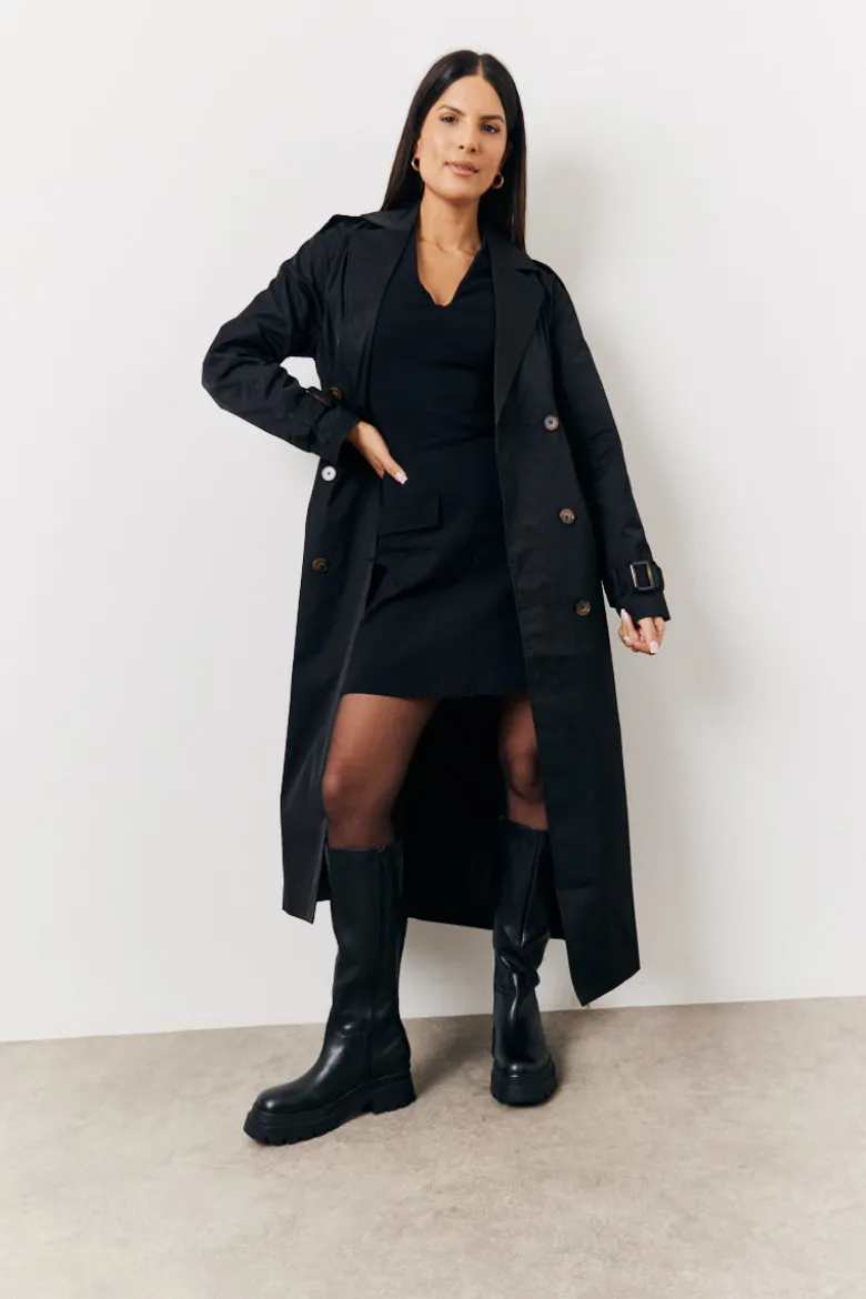 Black Structured Plunge Front Sleeveless Mini Dress