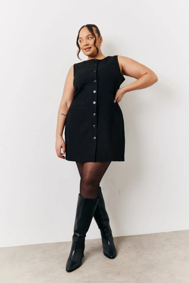 Black Tailored Button Through Mini Dress
