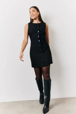 Black Tailored Button Through Mini Dress