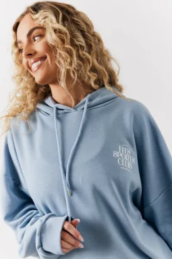Blue Fits Sports Club Graphic Oversized Hoodie