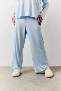 Blue Lettuce Hem Slogan Long Sleeve Top and Trouser PJ Set