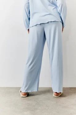 Blue Lettuce Hem Slogan Long Sleeve Top and Trouser PJ Set