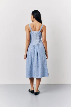 Blue Seersucker Gingham Milkmaid Midaxi Dress