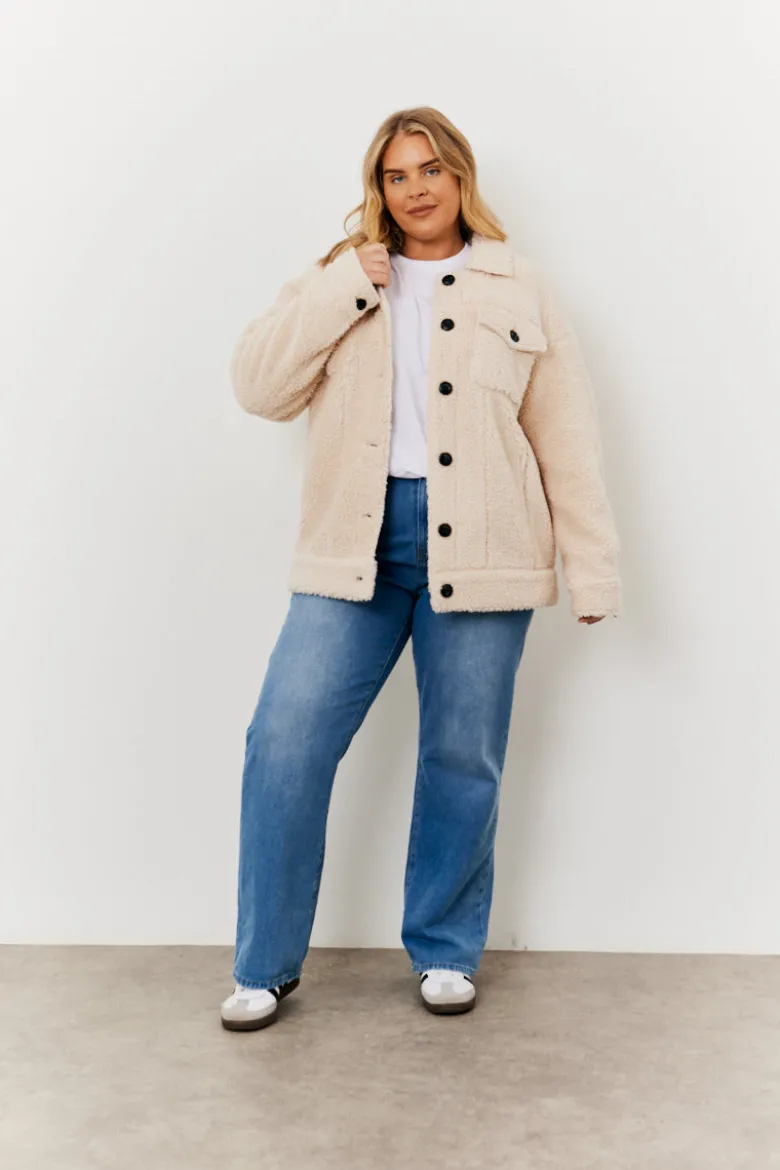 Borg Button Through Jacket with Pockets