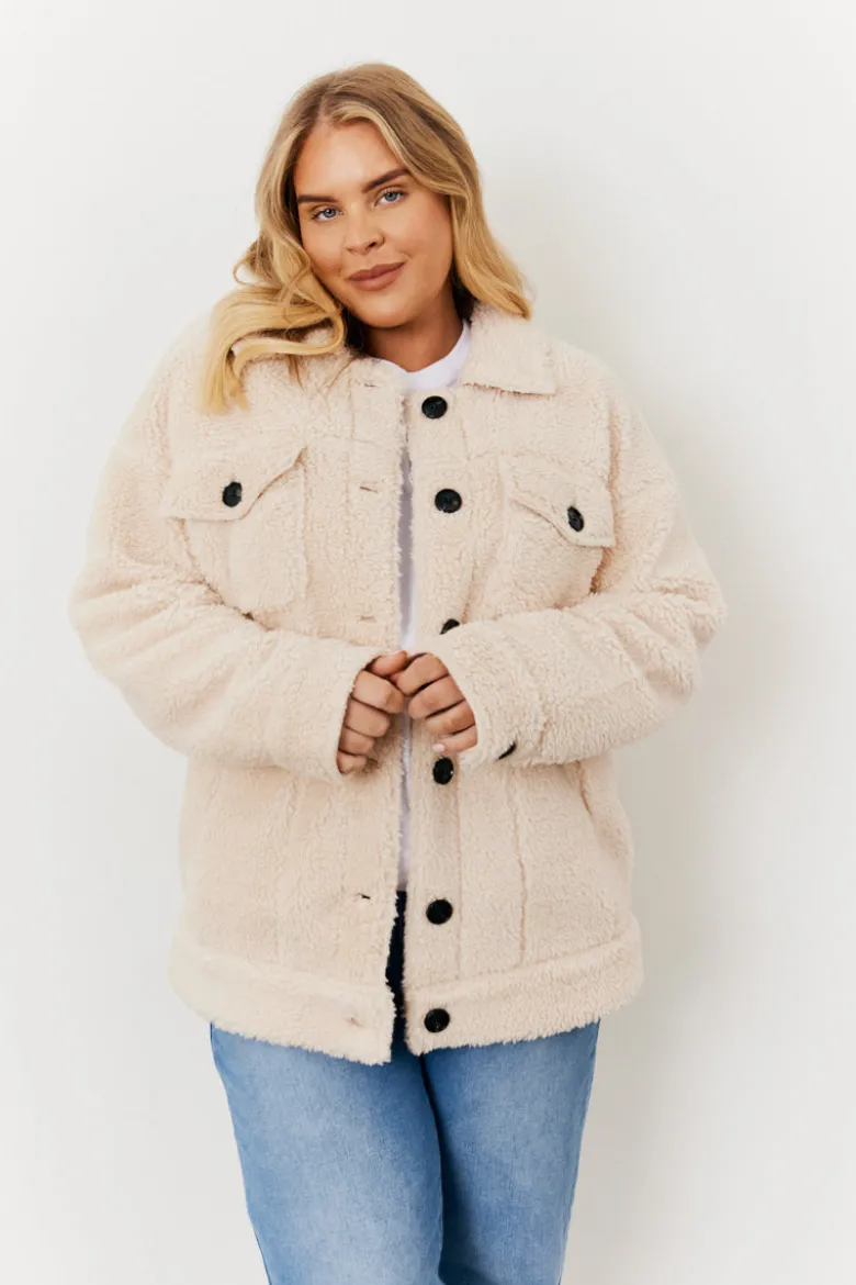Borg Button Through Jacket with Pockets