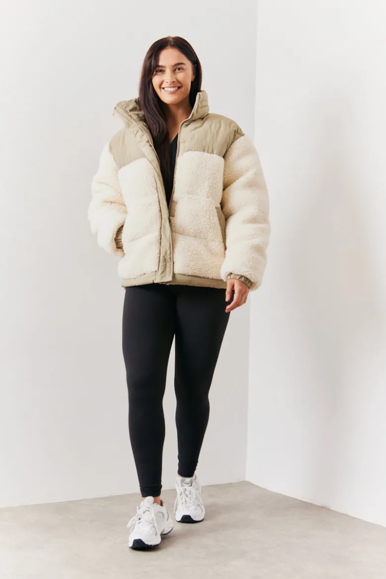 Borg Contrast Puffer Coat
