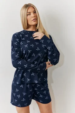 Bow Print Long Sleeve and Short PJ Set
