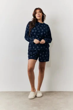Bow Print Long Sleeve and Short PJ Set