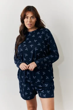 Bow Print Long Sleeve and Short PJ Set