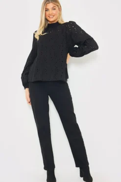 Broderie High Neck Blouse