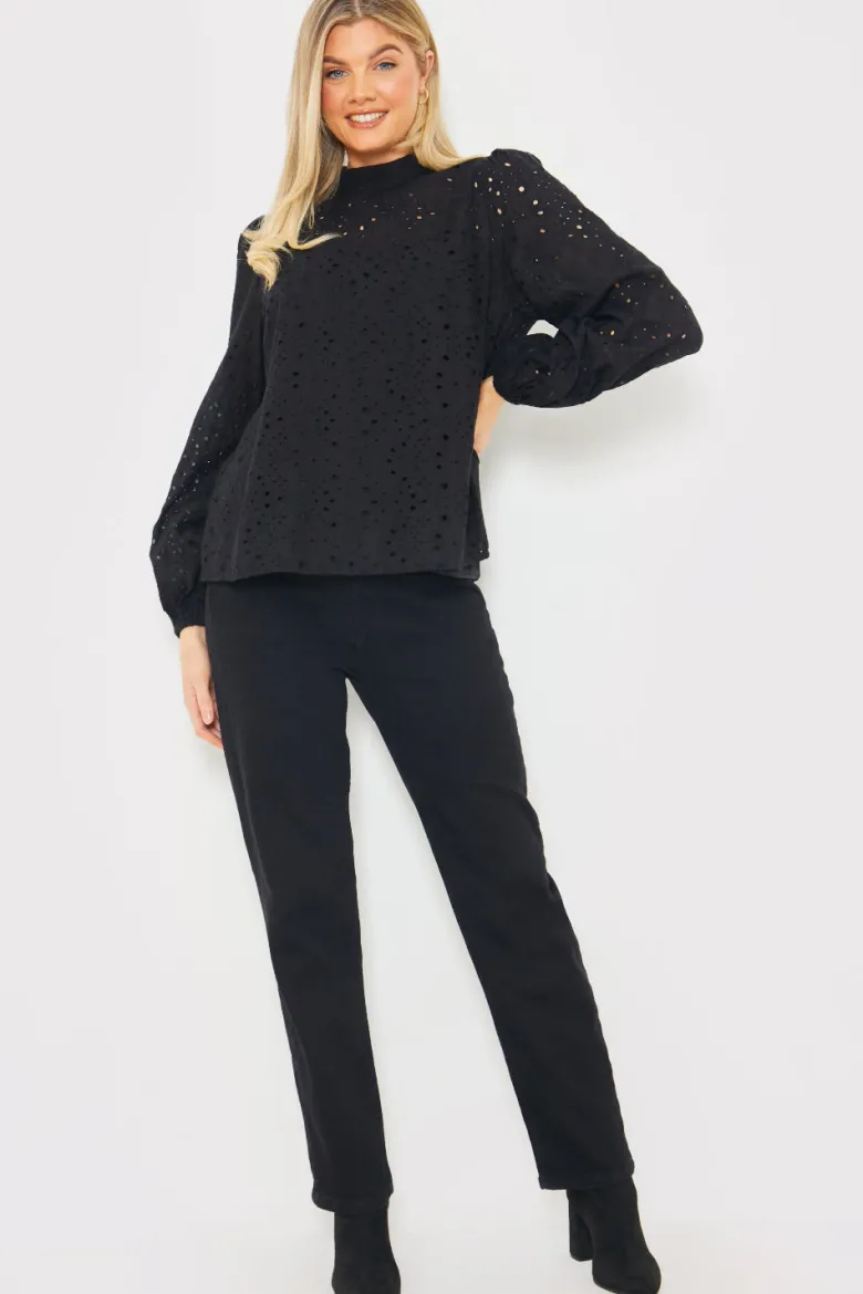 Broderie High Neck Blouse