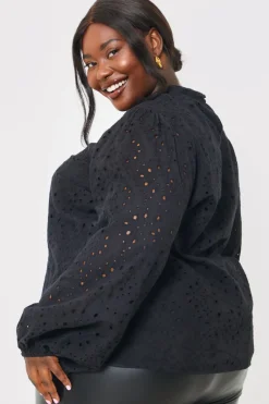Broderie High Neck Blouse