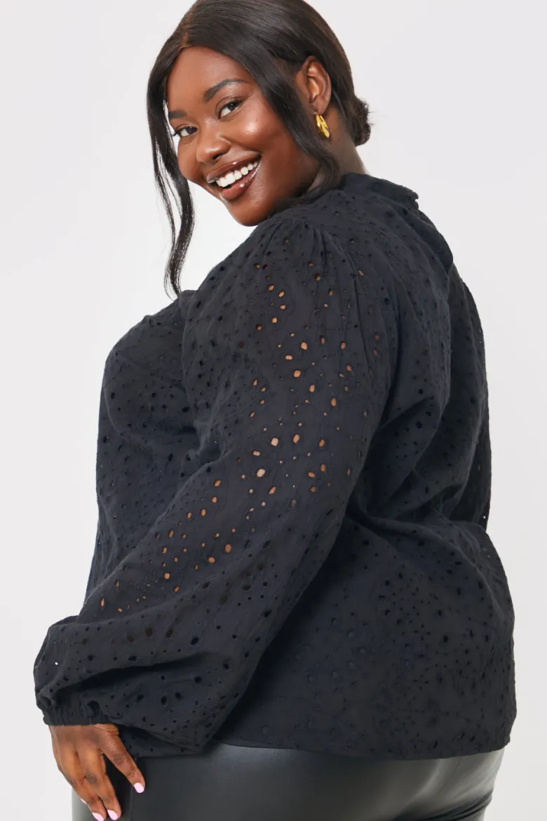 Broderie High Neck Blouse