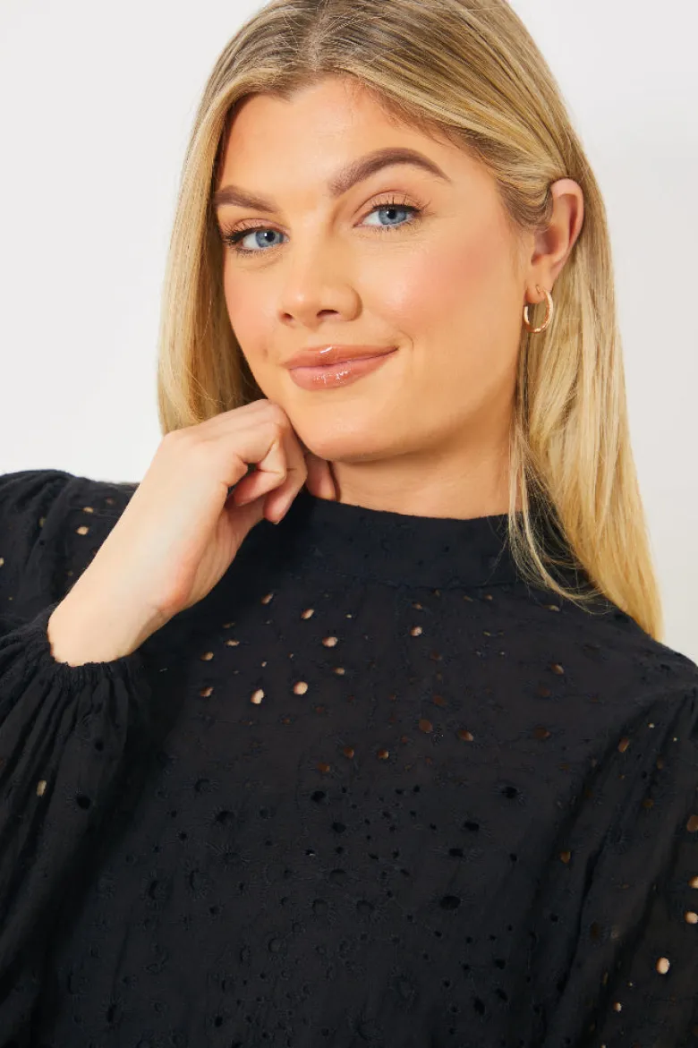 Broderie High Neck Blouse