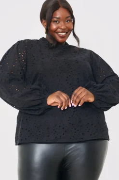 Broderie High Neck Blouse