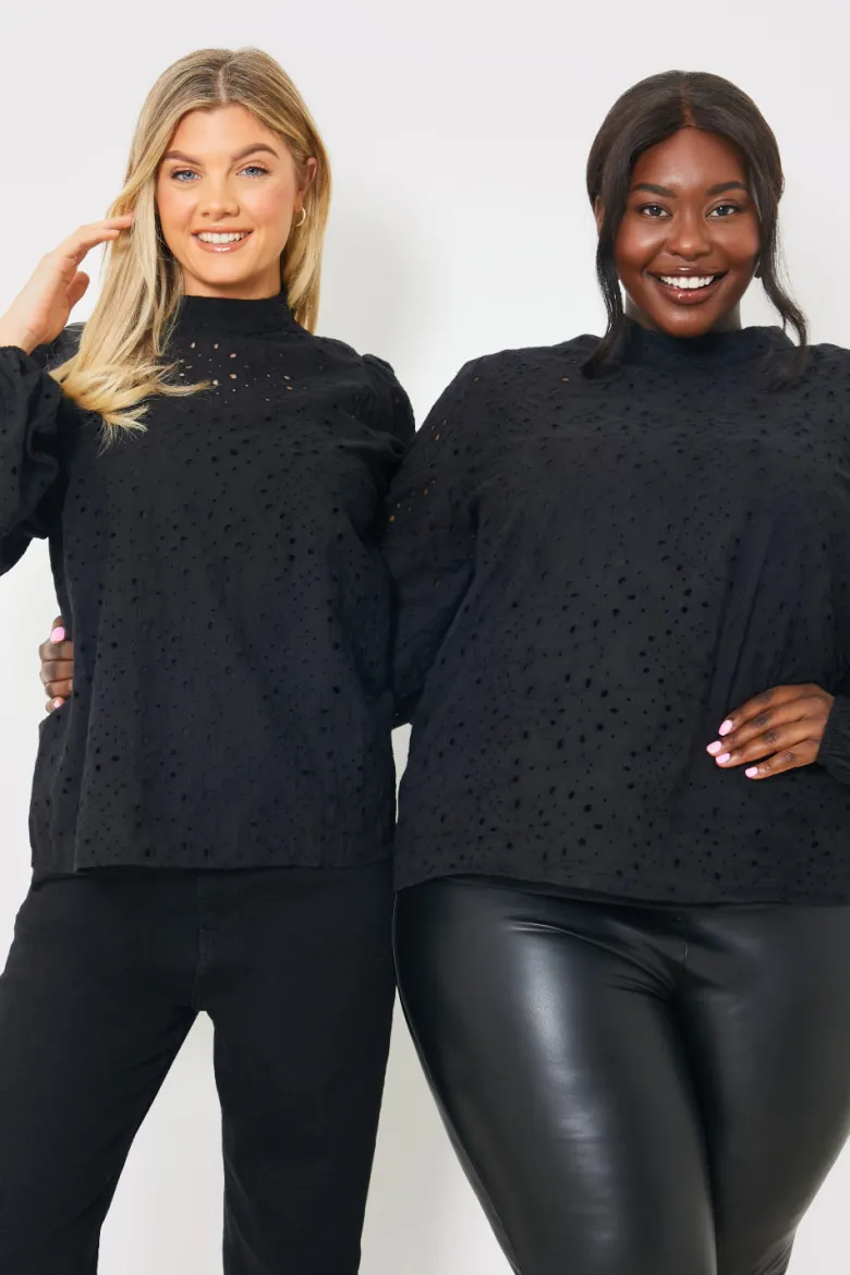 Broderie High Neck Blouse