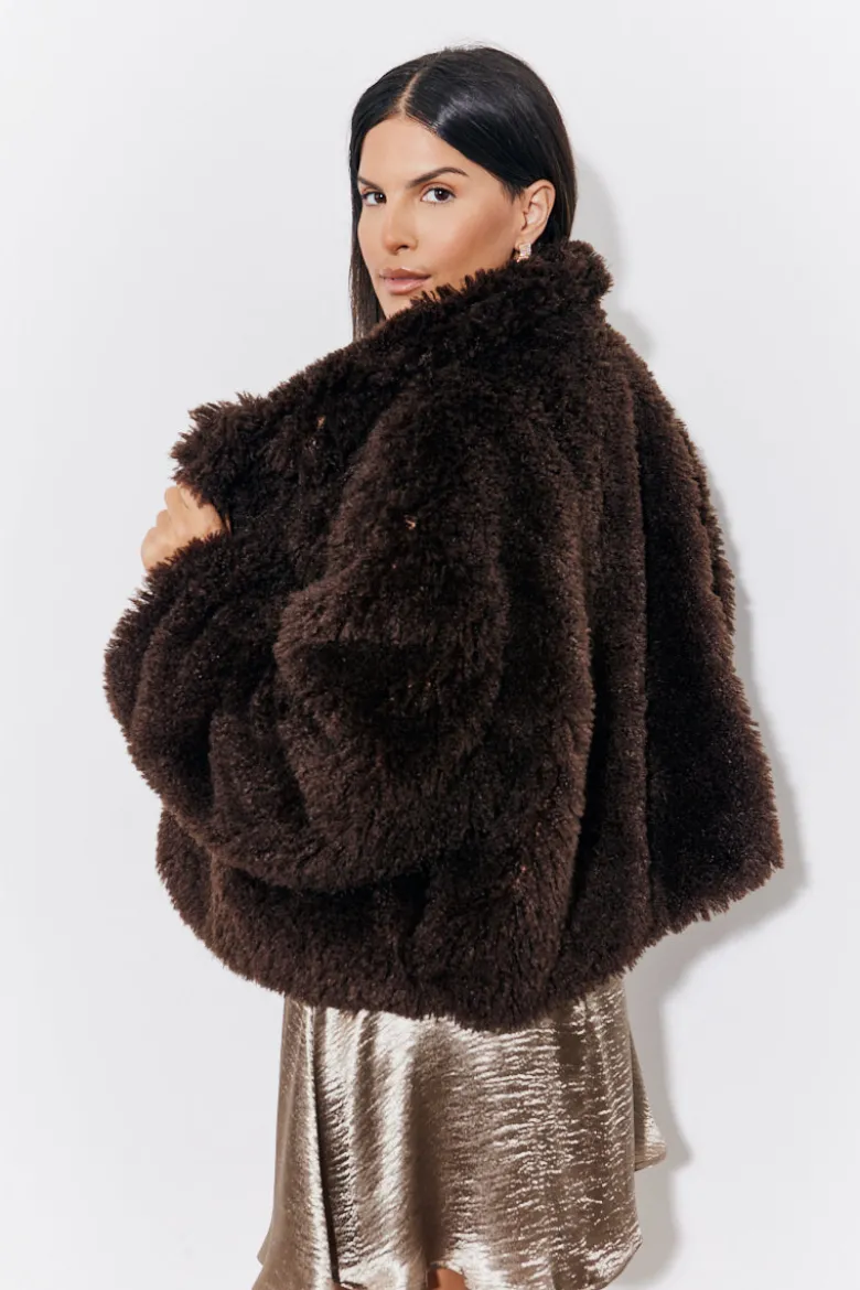 Brown Faux Fur Collared Coat