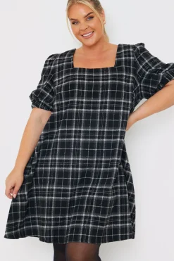 Brushed Check Balloon Sleeve Swing Dress