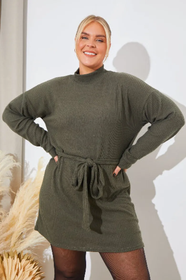 Brushed Rib Loose Belted Dress