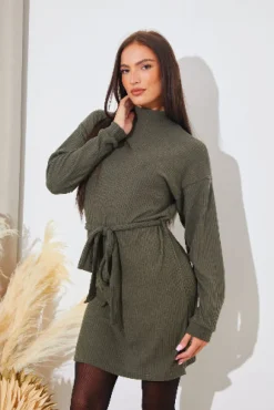 Brushed Rib Loose Belted Dress