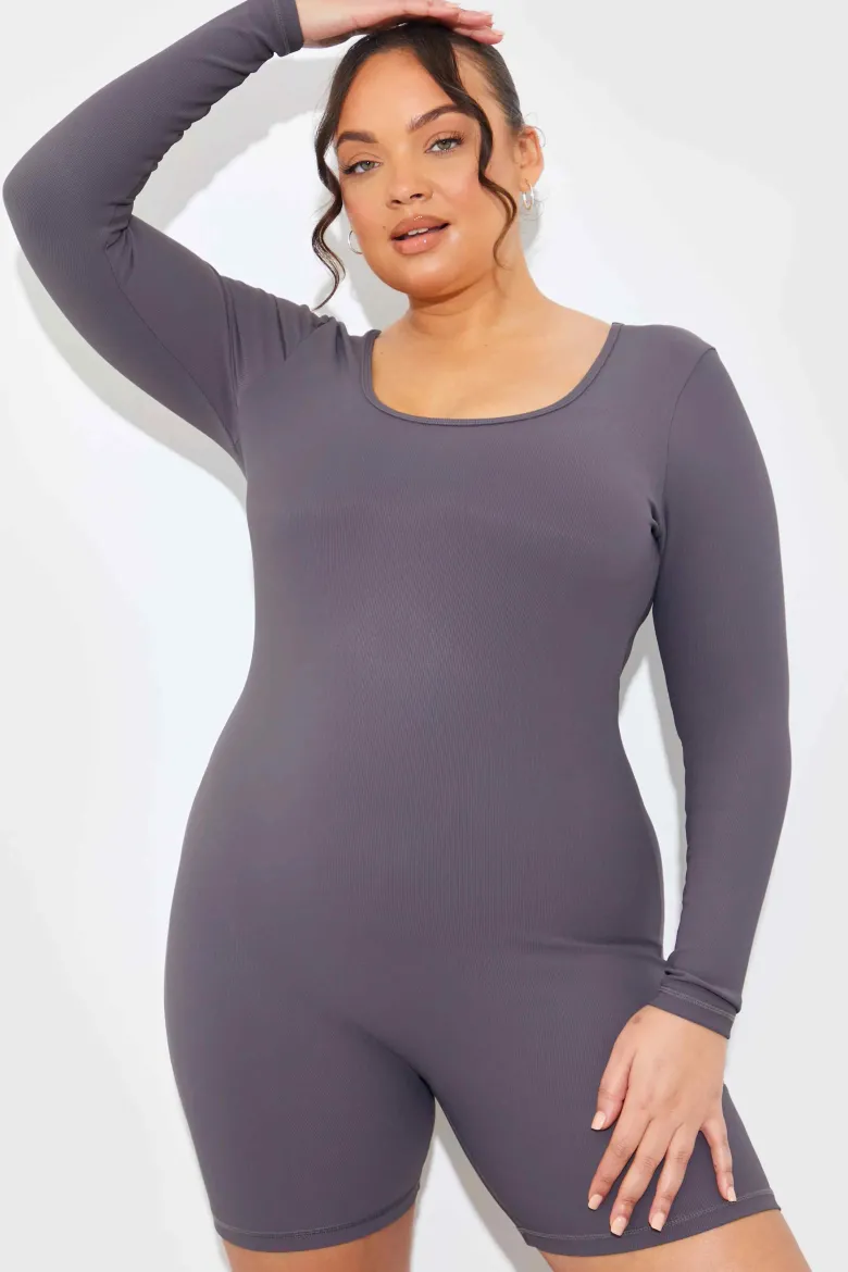 Built-In Bra Long Sleeve Sculpt and Control Short Unitard