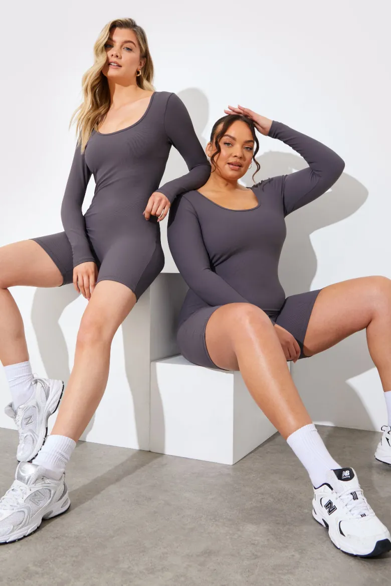 Built-In Bra Long Sleeve Sculpt and Control Short Unitard