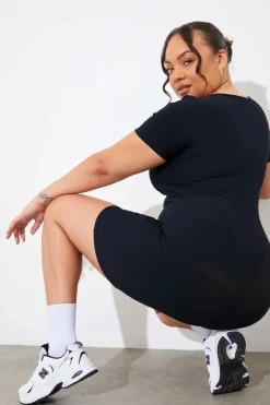 Built-In Bra Notched Neck Short Sleeve Sculpt and Control Short Unitar
