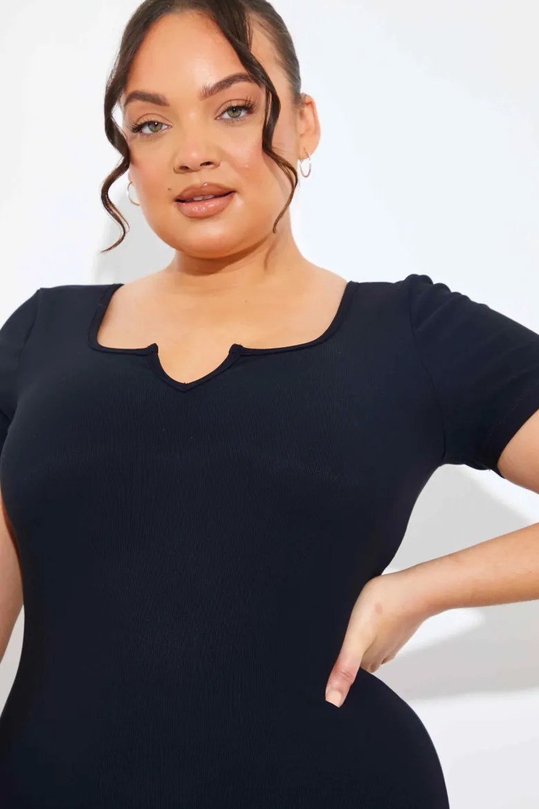 Built-In Bra Notched Neck Short Sleeve Sculpt and Control Short Unitar