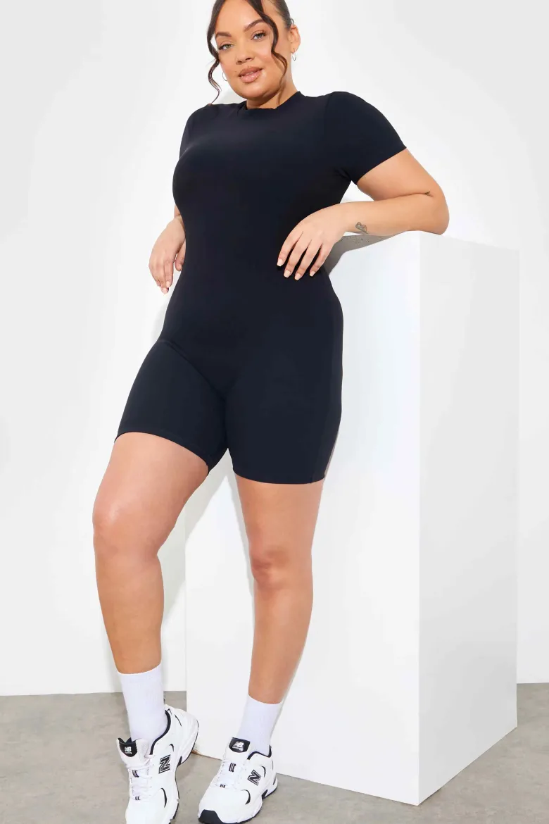 Built-in Bra Short Sleeve Sculpt and Control Short Unitard