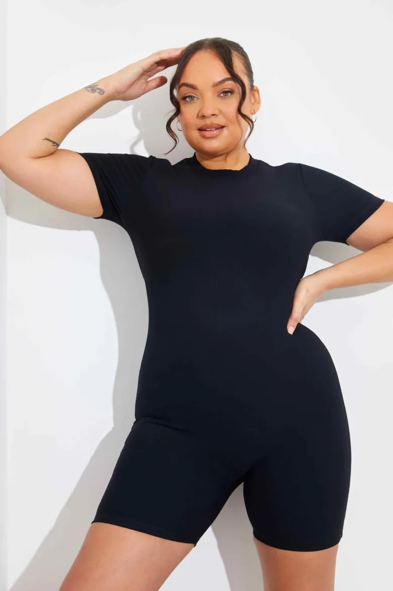 Built-in Bra Short Sleeve Sculpt and Control Short Unitard