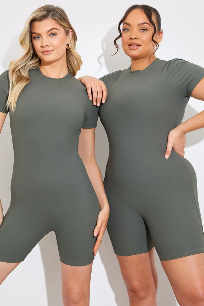 Built-in Bra Short Sleeve Sculpt and Control Short Unitard