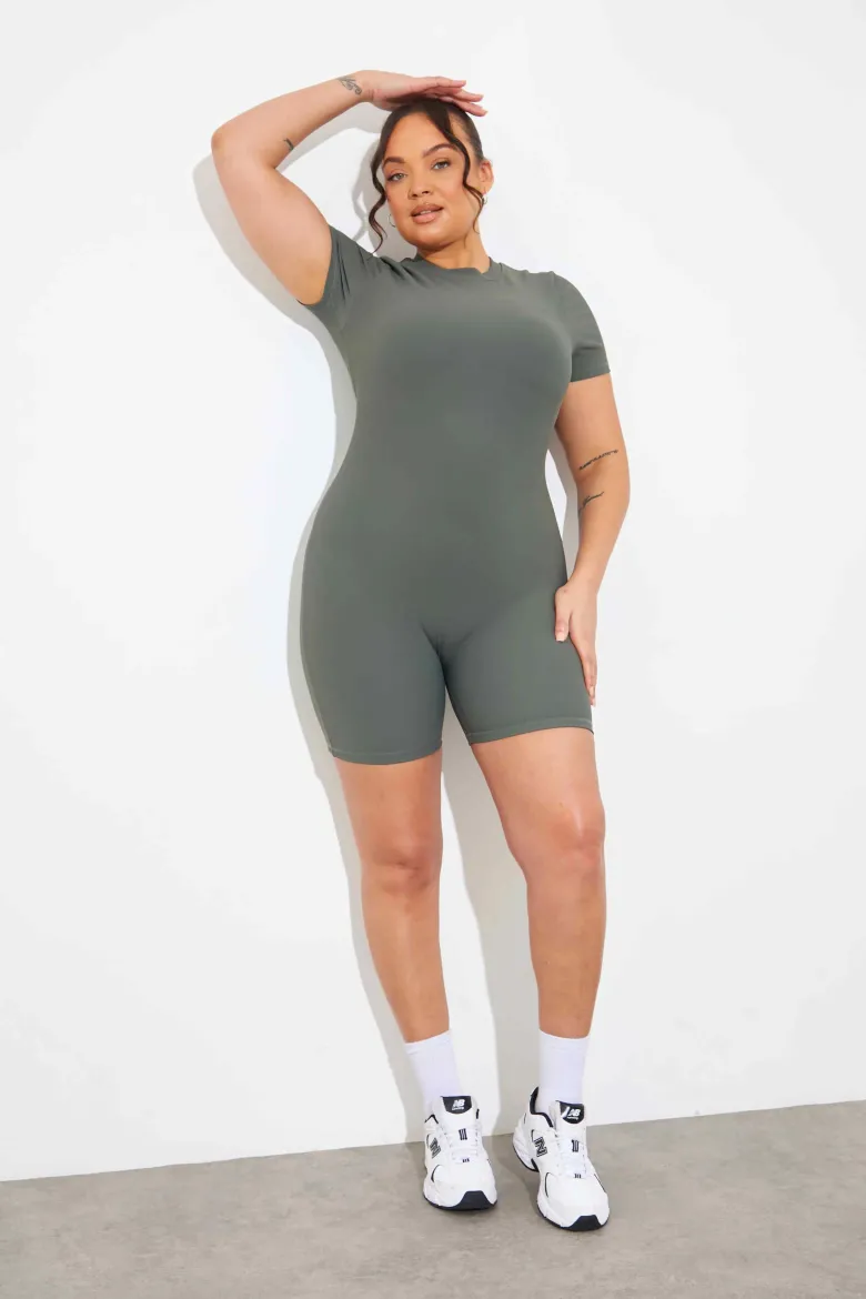 Built-in Bra Short Sleeve Sculpt and Control Short Unitard