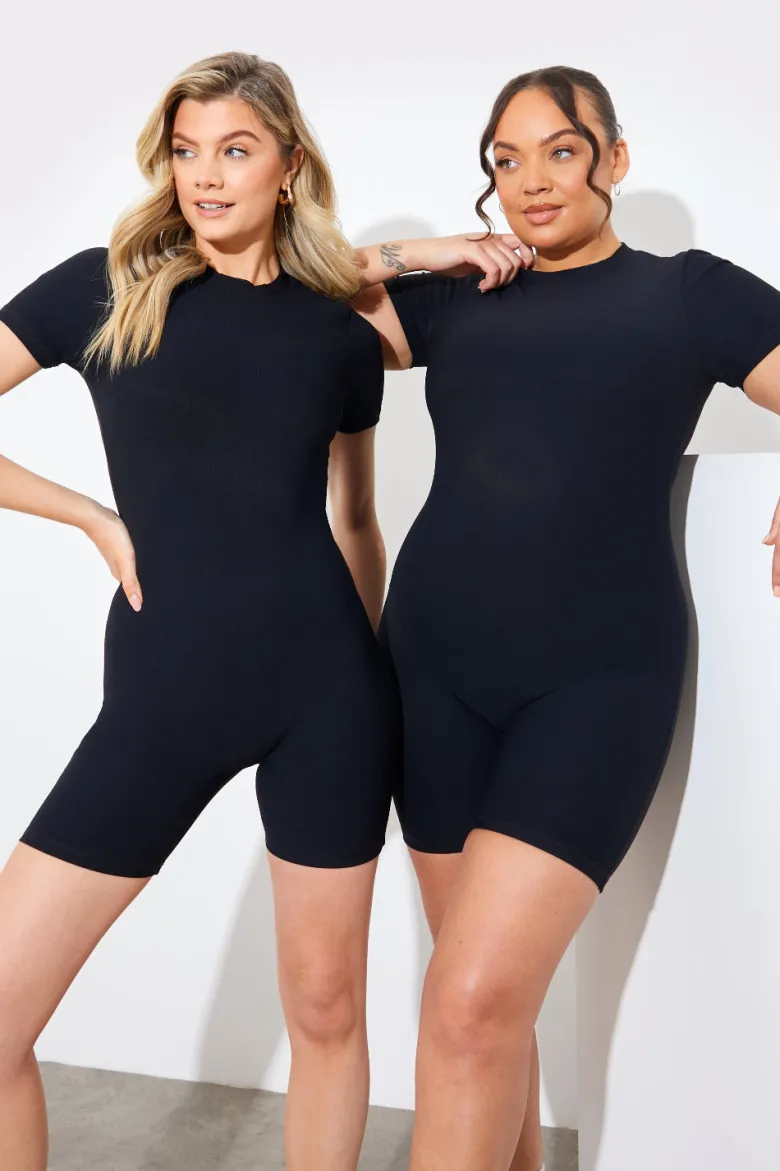 Built-in Bra Short Sleeve Sculpt and Control Short Unitard