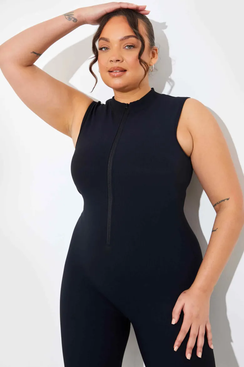 Built-In Bra Zip Front Sculpt and Control Unitard
