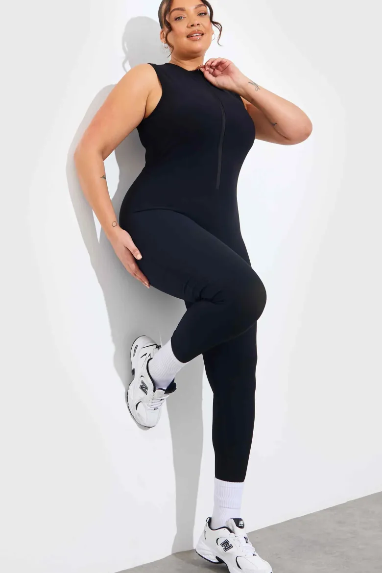 Built-In Bra Zip Front Sculpt and Control Unitard