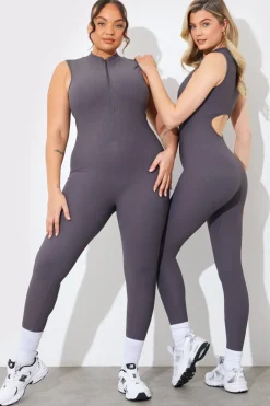 Built-In Bra Zip Front Sculpt and Control Unitard