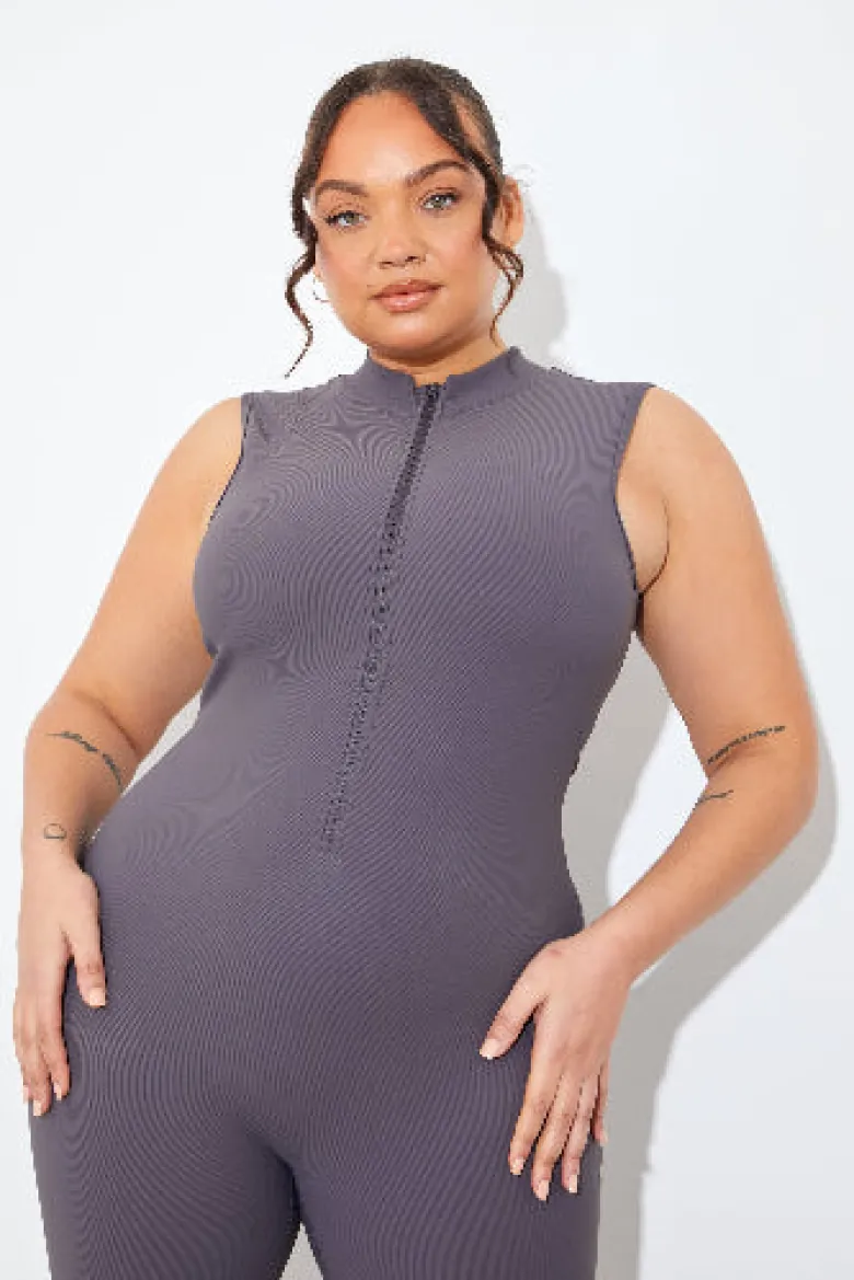 Built-In Bra Zip Front Sculpt and Control Unitard