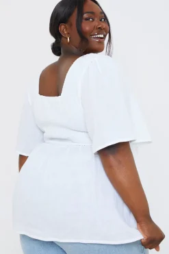 Button Front Shirred Bust Top