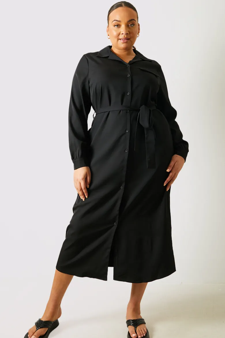 Button Up Belted Dress