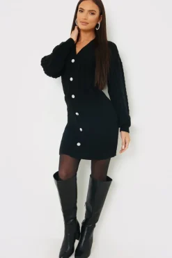 Button Up Knit Mini Dress