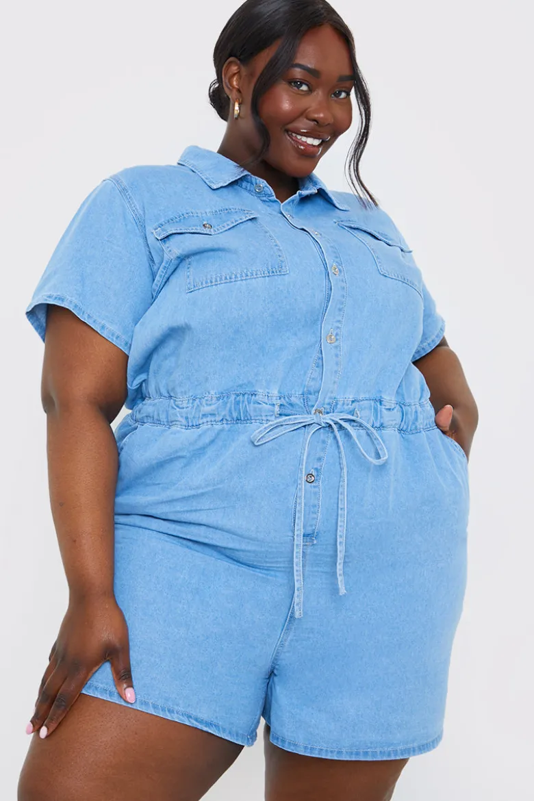 Chambray Button Through Drawstring Playsuit