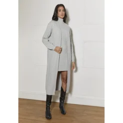 Chi Chi London All-Over Knitted Cable Longline Cardigan in Grey