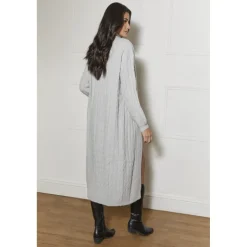 Chi Chi London All-Over Knitted Cable Longline Cardigan in Grey