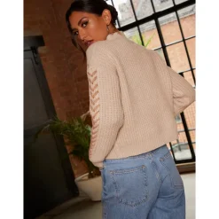 Chi Chi London Contrast Cable Detail Jumper in Cream