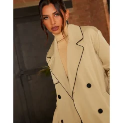 Chi Chi London Contrast Trim Belted Trench Coat in Camel