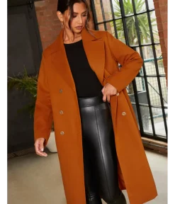 Chi Chi London Double Breasted Longline Coat in Orange