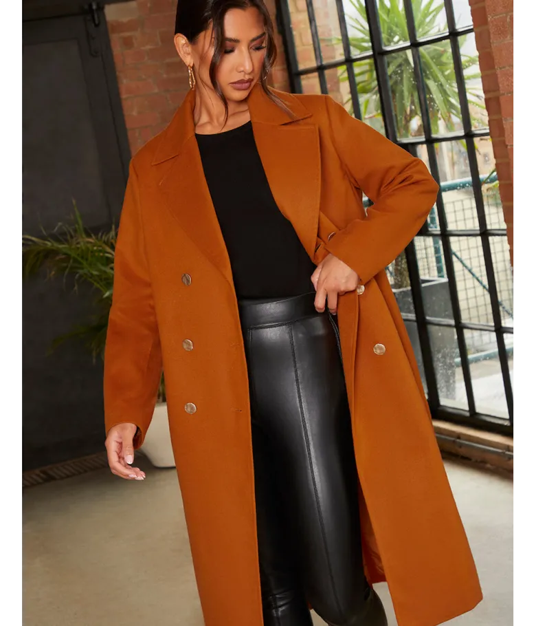 Chi Chi London Double Breasted Longline Coat in Orange