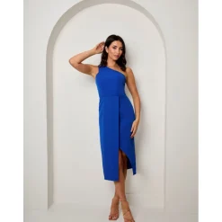 Chi Chi London One Shoulder Split Detail Midi Dress in Cobalt